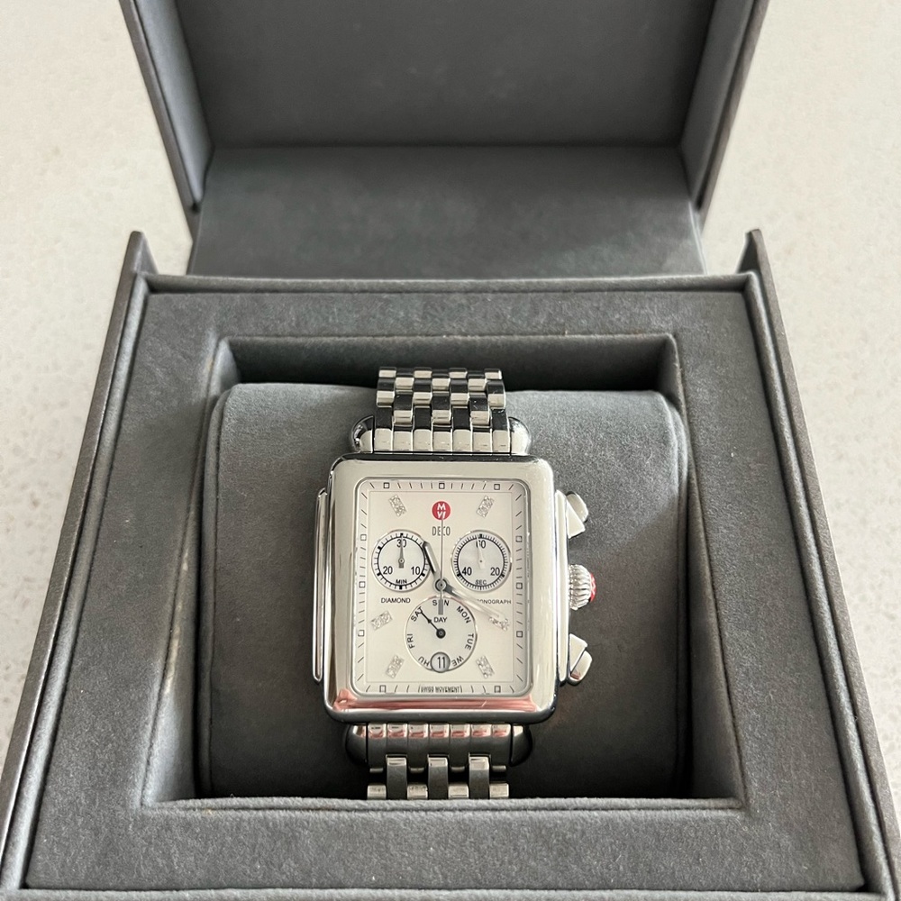 Michele Deco Diamond Chronograph 33mm, 18mm band, extra links included